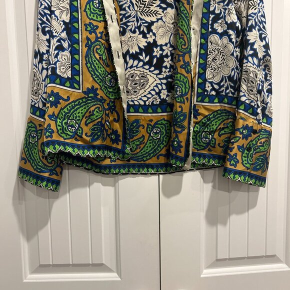 Zara Multicolor Paisley Print Green Tan Blue Flowy Blouse Women’s Size M - Picture 4 of 13